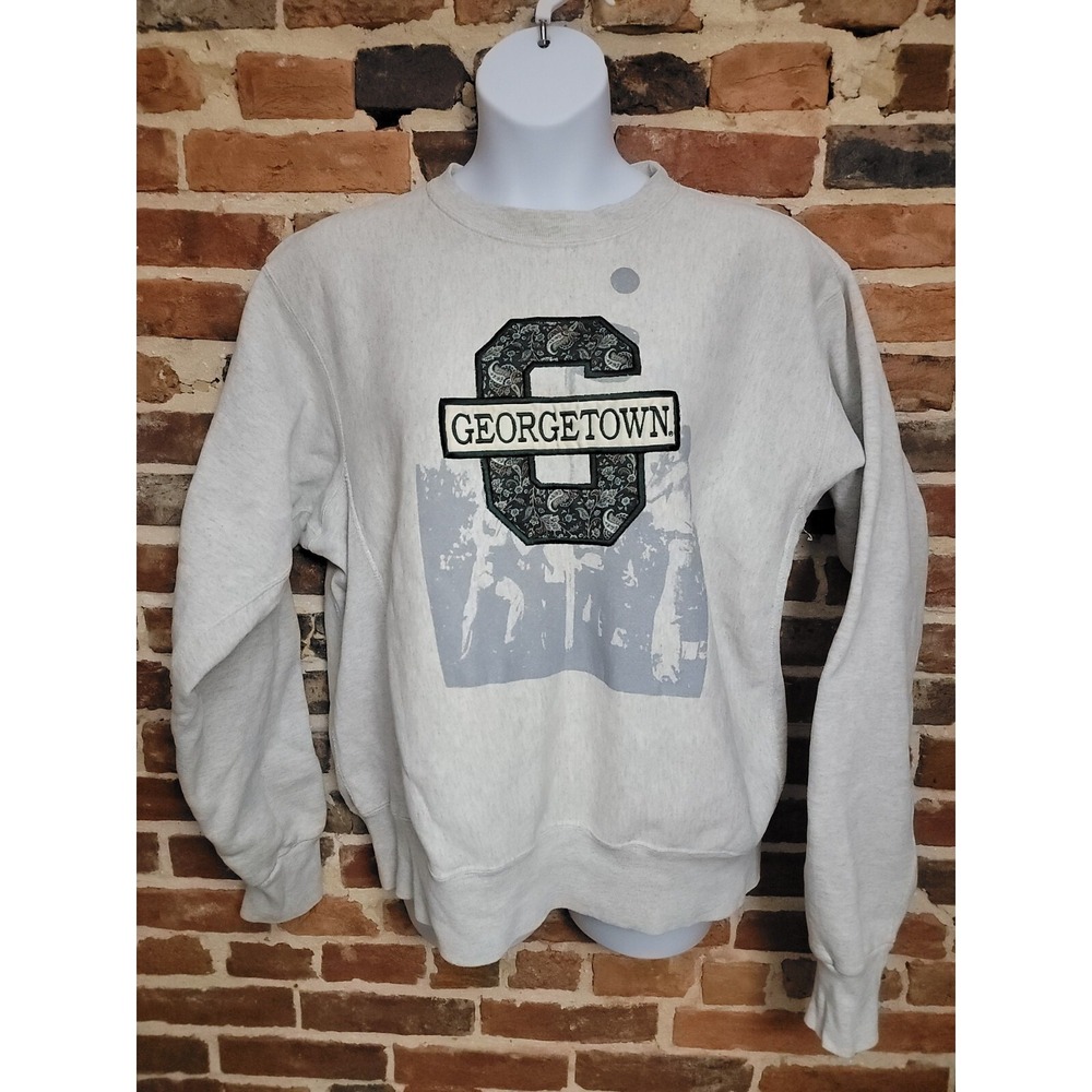 VTG Georgetown University Sweatshirt Gray Paisley "G" Logo Crewneck USA HVYWT